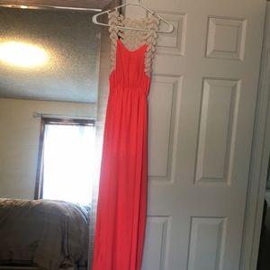 Bright coral flowy maxi dress